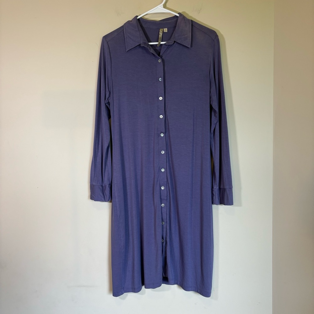 Comfy USA Shirt Dress Womens Small Purple Long Sleeve Button Front Modal Blend